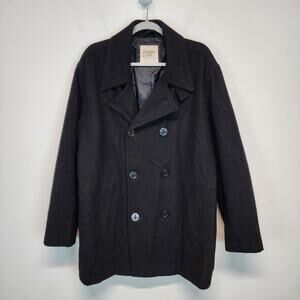Old Navy Wool Blend Jacket Pea Coat Overcoat Mens XL Black Double Breasted Y2K